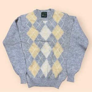 Vintage 1950s Plaid Shetland Wool Sweater Small Billy Kelly 50s